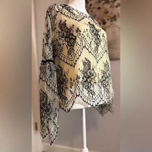 NWT Altar’d State Women’s Cream Black Lace Overlay Bell Sleeves Top Medium